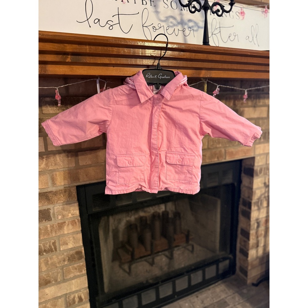 Baby Gap Pink Hooded Gingham Lined Jacket Girls 12-18 Months RN 54023 - Picture 5 of 6